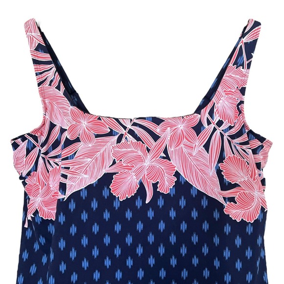 Lands' End Women's Tankini Top Sz 16 Square Neck Floral Ikat Print  Built-In Bra - Picture 3 of 6